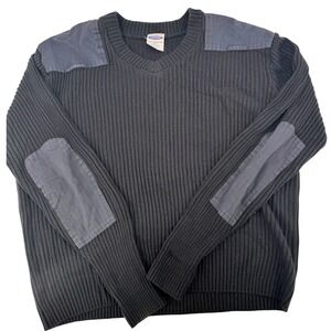 Cobmex Black V Neck Ribbed Sweater 3XL Black Shoulder and Elbow Patches Mens